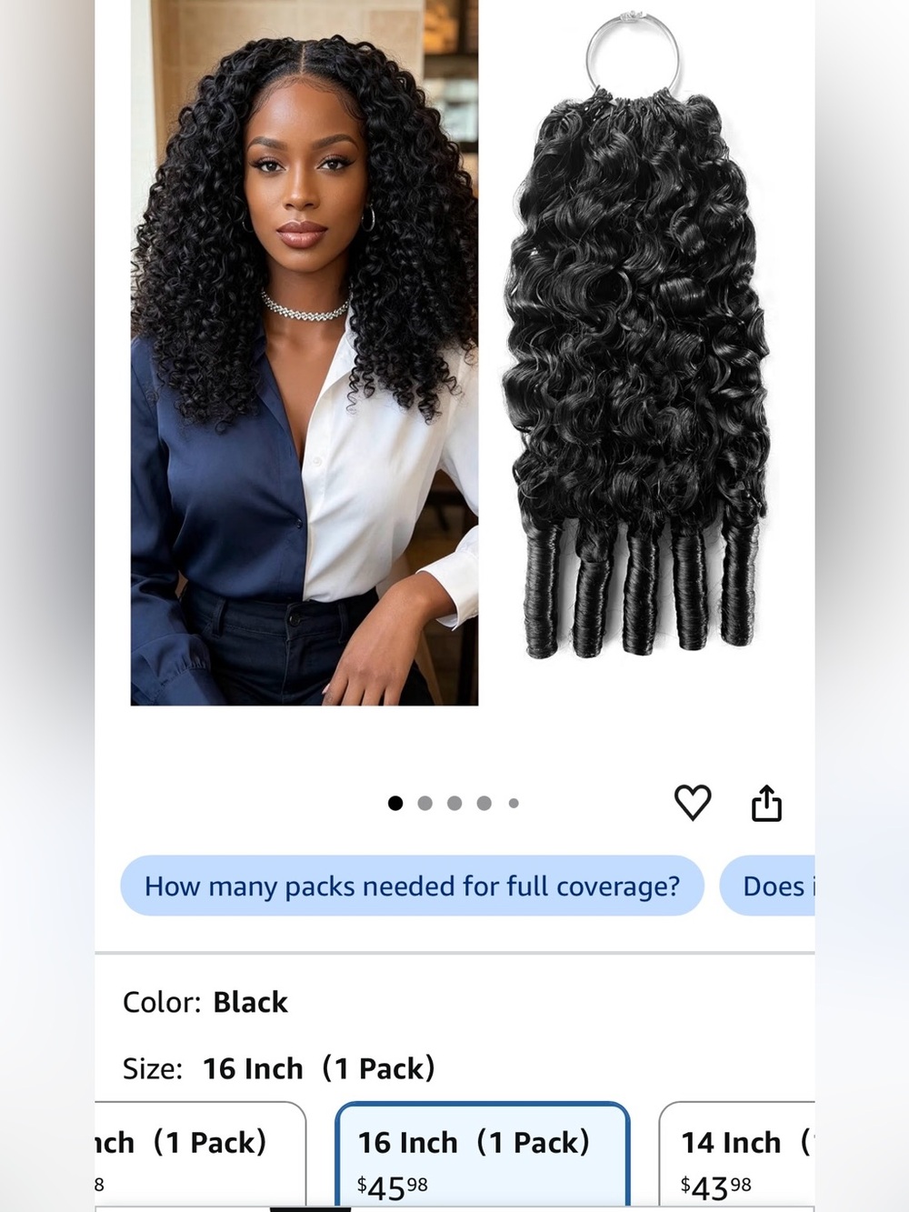 Black Curly Clip-In Hair Extensions - Natural Black (1 Pack)